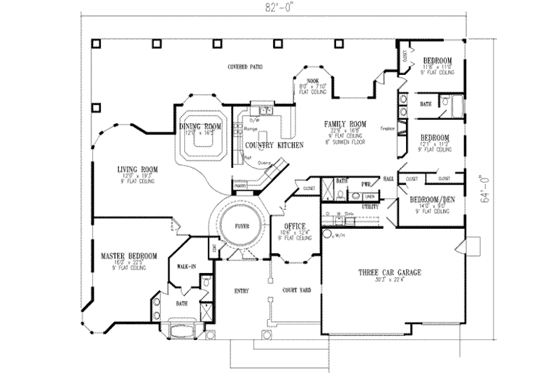 Architectural House Design - Floor Plan - Main Floor for Adobe / Southwestern House Plan #1-768 - 4 bed, 3 bath