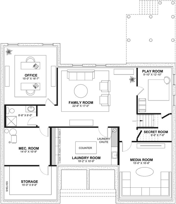 House Blueprint - Classical Floor Plan - Lower Floor Plan #23-2878