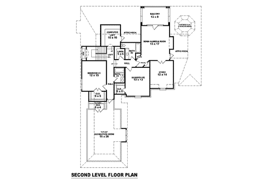 Floor Plan - Upper Floor for European House Plan #81-1250 - 3 bed, 4 bath