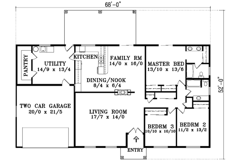 House Plan Design - Floor Plan - Main Floor for Adobe / Southwestern House Plan #1-1394 - 3 bed, 2 bath