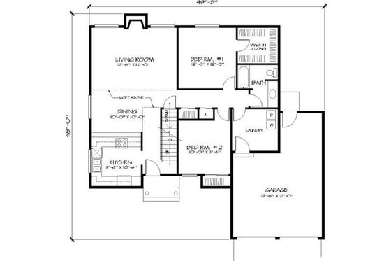 Floor Plan - Main Floor for Traditional House Plan #320-150 - 2 bed, 2 bath