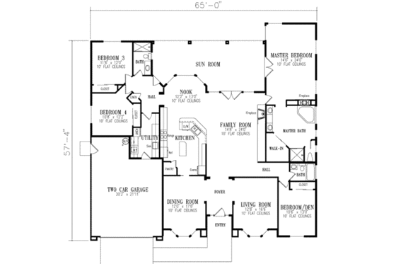 Floor Plan - Main Floor for Adobe / Southwestern House Plan #1-674 - 4 bed, 3 bath
