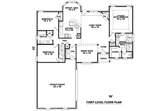 Floor Plan - Main Floor for European House Plan #81-840 - 3 bed, 2.5 bath