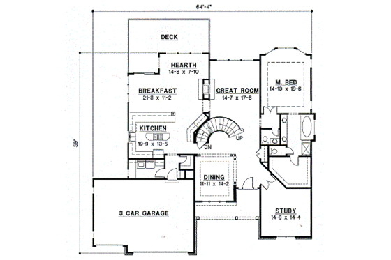 Floor Plan - Main Floor for Traditional House Plan #67-448 - 4 bed, 3.5 bath
