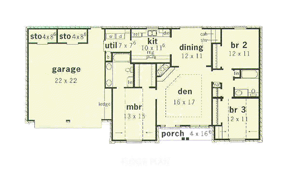 Floor Plan - Main Floor for Traditional House Plan #16-114 - 3 bed, 2 bath