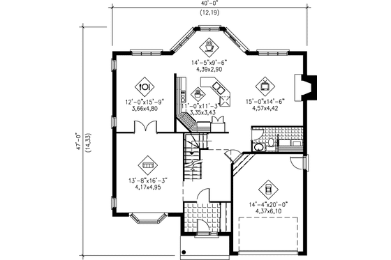 Floor Plan - Main Floor for Traditional House Plan #25-2110 - 4 bed, 2.5 bath