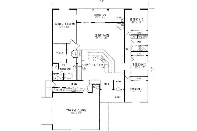 Dream House Plan - Floor Plan - Main Floor for Ranch House Plan #1-641 - 4 bed, 2.5 bath
