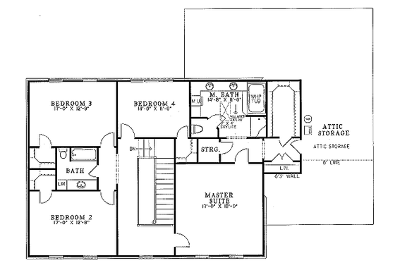Floor Plan - Upper Floor for Colonial House Plan #17-278 - 4 bed, 2.5 bath