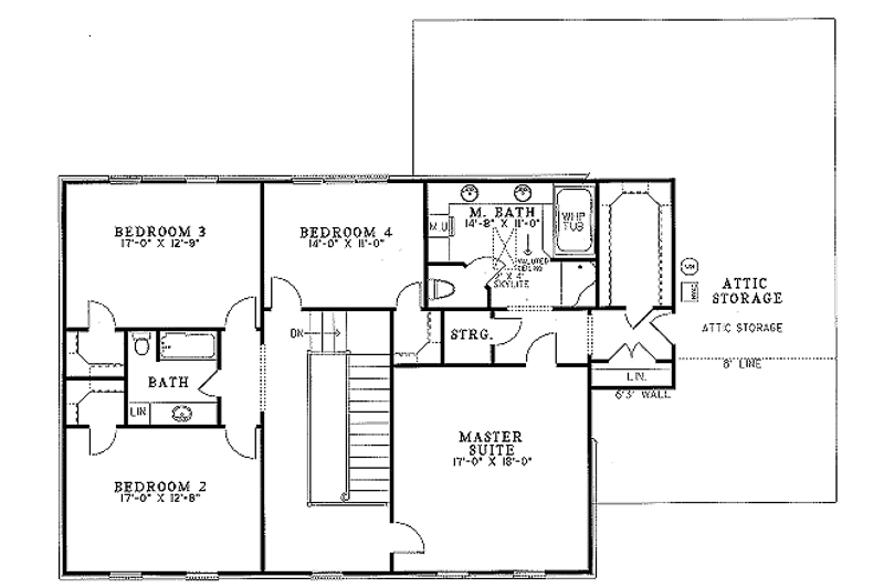 House Blueprint - Floor Plan - Upper Floor for Colonial House Plan #17-278 - 4 bed, 2.5 bath