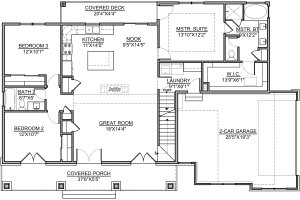 Floor Plan - Main Floor for Craftsman House Plan #1073-13 - 3 bed, 2 bath