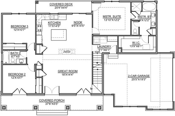 Floor Plan - Main Floor for Craftsman House Plan #1073-13 - 3 bed, 2 bath