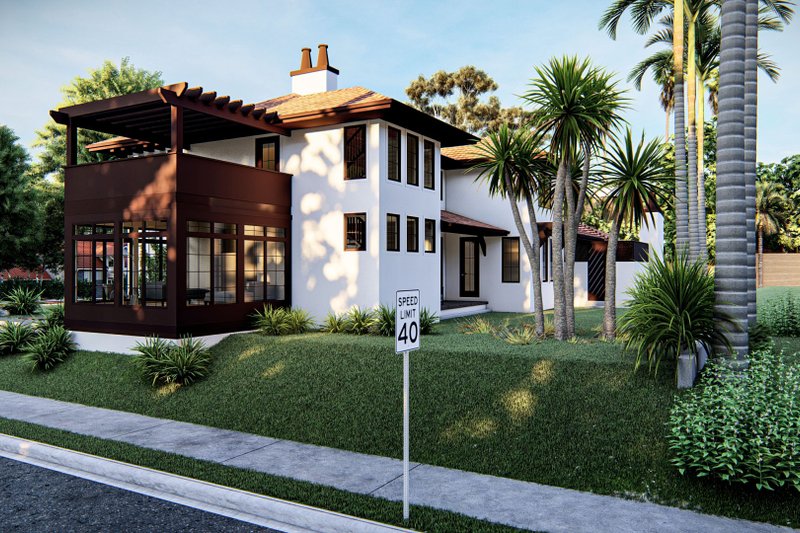 Home Plan - Exterior - Rear Elevation for Mediterranean House Plan #455-555 - 4 bed, 3.5 bath
