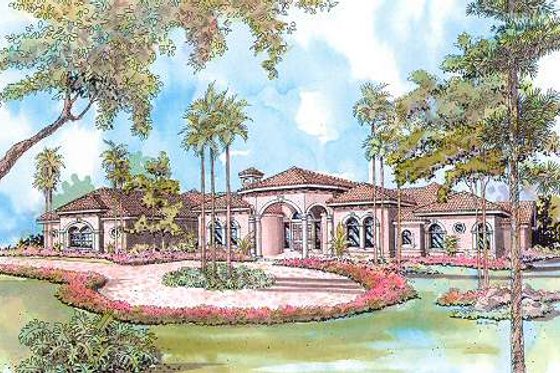 Exterior - Front Elevation for Mediterranean House Plan #420-118 - 3 bed, 3.5 bath