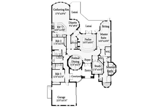 Floor Plan - Main Floor for Mediterranean House Plan #115-123 - 3 bed, 3.5 bath