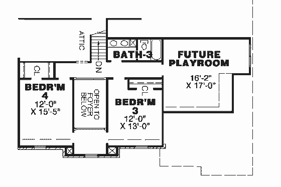 Floor Plan - Upper Floor for European House Plan #34-149 - 4 bed, 3 bath