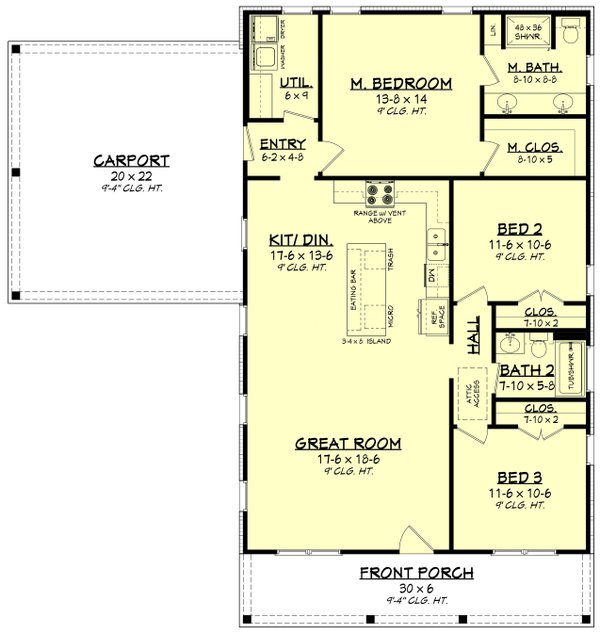 Home Plan - Floor Plan - Main Floor for Cottage House Plan #430-454 - 3 bed, 2 bath