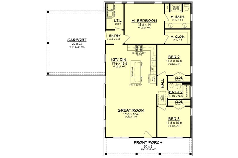 Home Plan - Floor Plan - Main Floor for Cottage House Plan #430-454 - 3 bed, 2 bath
