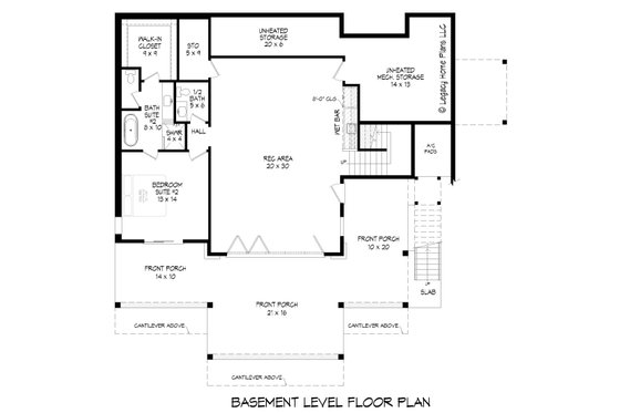 Floor Plan - Lower Floor for Contemporary House Plan #932-1170 - 4 bed, 4 bath