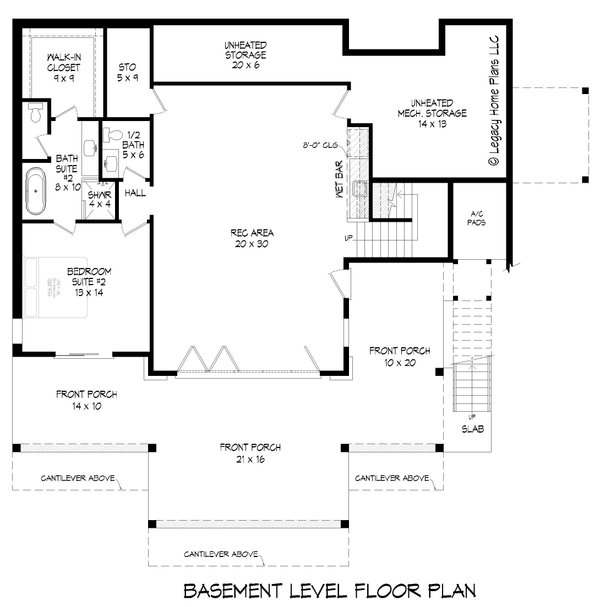 Contemporary Floor Plan - Lower Floor Plan #932-1170