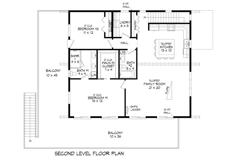 House Blueprint - Floor Plan - Upper Floor for Contemporary House Plan #932-939 - 3 bed, 3 bath