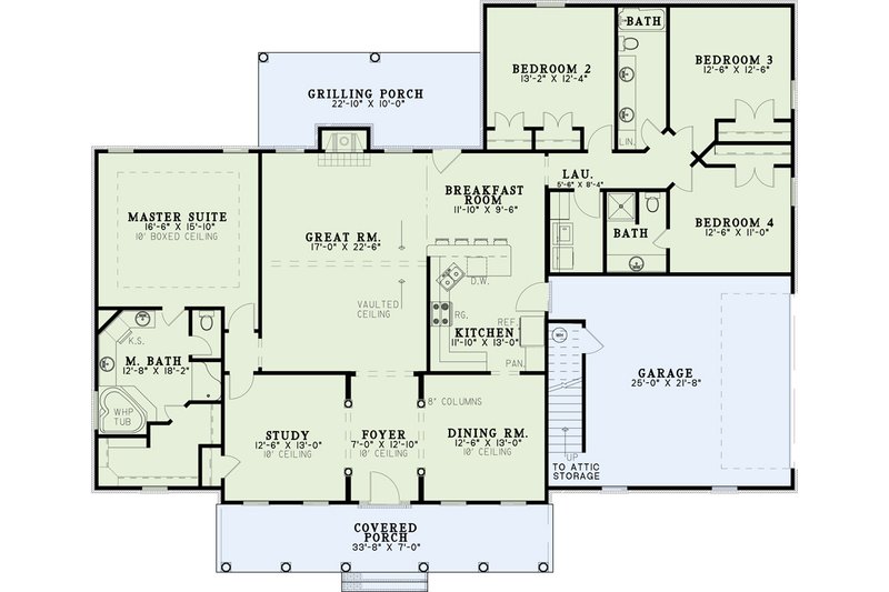 House Design - Floor Plan - Main Floor for Traditional House Plan #17-1176 - 4 bed, 3 bath