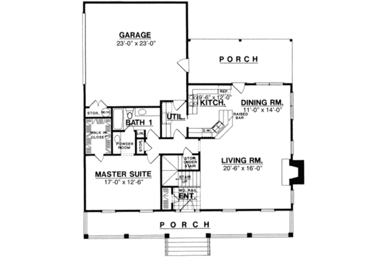 Floor Plan - Main Floor for Farmhouse House Plan #40-163 - 3 bed, 2 bath
