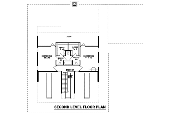 Floor Plan - Upper Floor for Southern House Plan #81-1057 - 3 bed, 2.5 bath