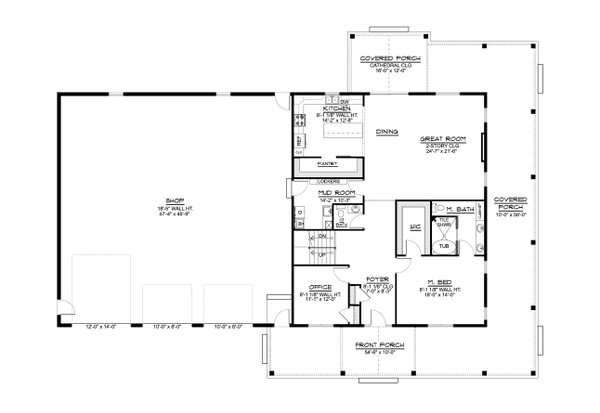 House Blueprint - Floor Plan - Main Floor for Barndominium House Plan #1064-450 - 4 bed, 3.5 bath
