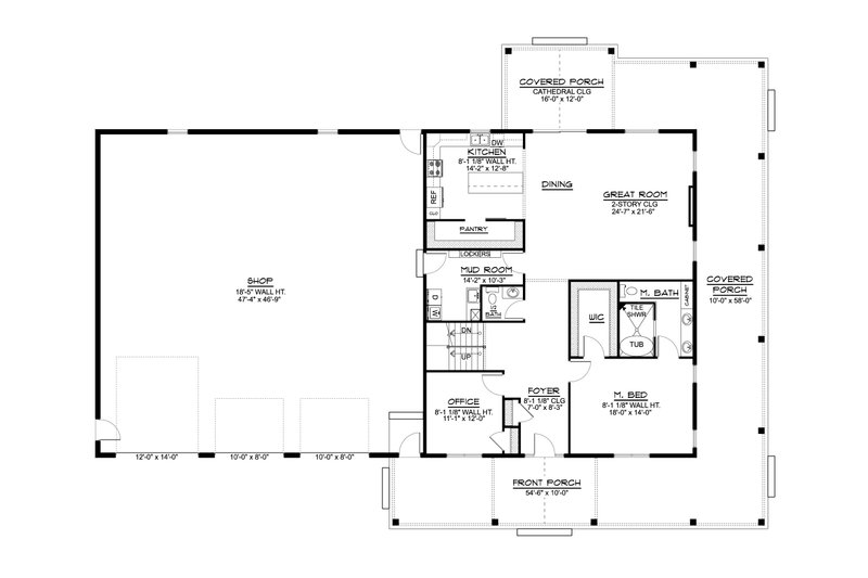 House Blueprint - Floor Plan - Main Floor for Barndominium House Plan #1064-450 - 4 bed, 3.5 bath
