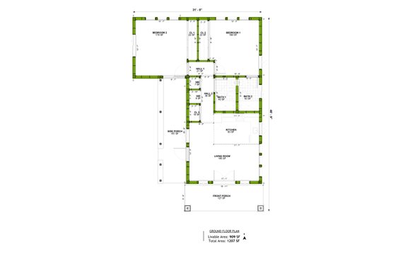 Floor Plan - Main Floor for Craftsman House Plan #1106-95 - 2 bed, 2 bath