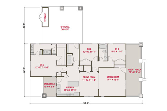Floor Plan - Main Floor for Craftsman House Plan #461-57 - 3 bed, 2 bath