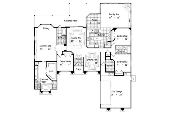 Floor Plan - Main Floor for Mediterranean House Plan #417-306 - 4 bed, 3 bath