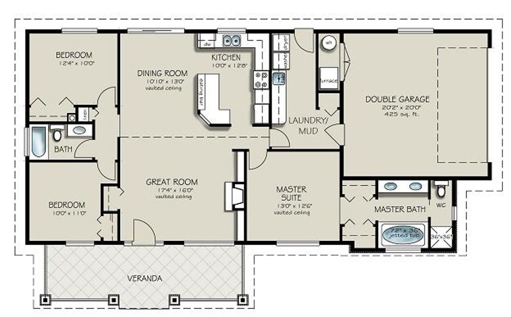 Ranch Style House Plan - 3 Beds 2 Baths 1493 Sq/Ft Plan #427-4