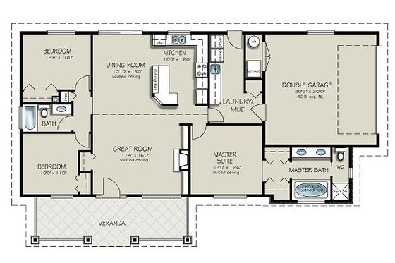 Floor Plan - Main Floor for Ranch House Plan #427-4 - 3 bed, 2 bath