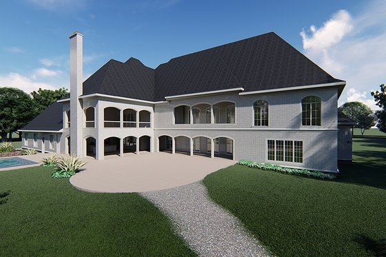 Exterior - Rear Elevation for European House Plan #923-256 - 6 bed, 6.5 bath