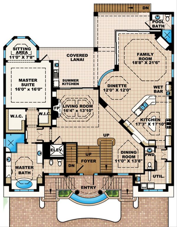 Mediterranean Floor Plan - Main Floor Plan #27-433