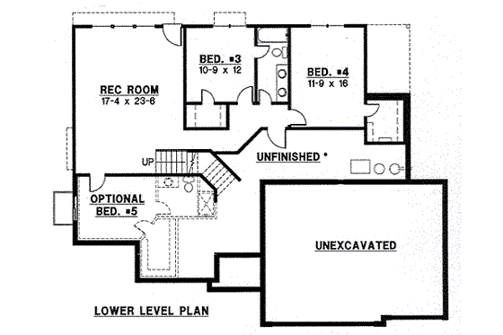 Floor Plan - Lower Floor for Traditional House Plan #67-817 - 4 bed, 3 bath