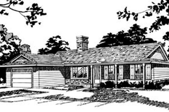 Exterior - Front Elevation for Ranch House Plan #47-523 - 3 bed, 1.5 bath