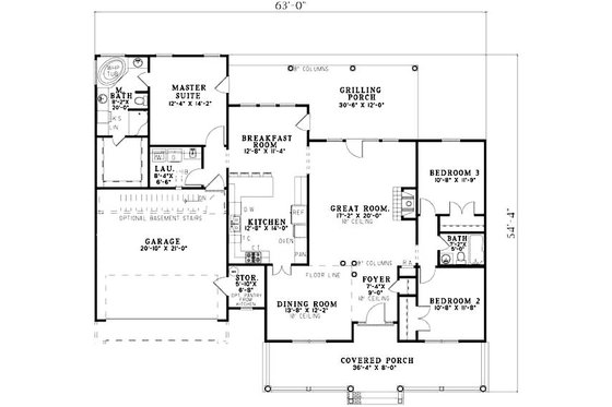 Floor Plan - Main Floor for Traditional House Plan #17-1160 - 3 bed, 2 bath