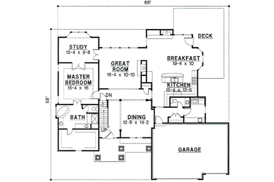Floor Plan - Main Floor for Traditional House Plan #67-306 - 4 bed, 3 bath