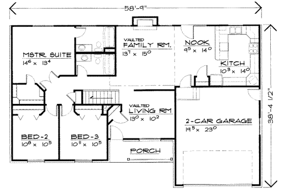 Floor Plan - Main Floor for Ranch House Plan #308-140 - 3 bed, 2 bath