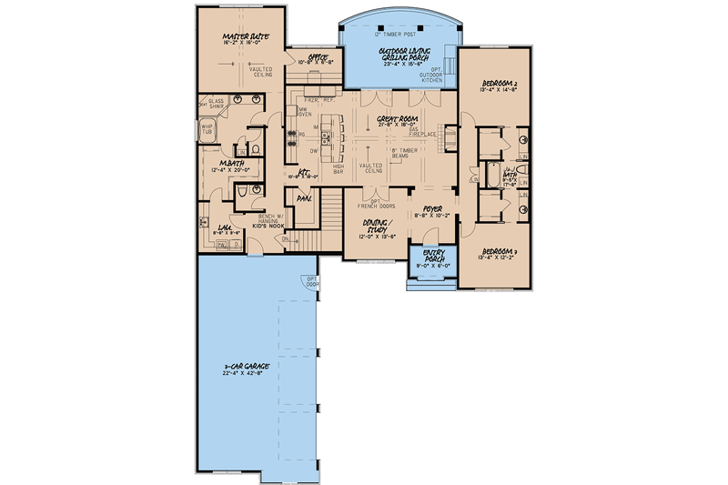 House Blueprint - Floor Plan - Main Floor for European House Plan #923-3 - 4 bed, 3.5 bath