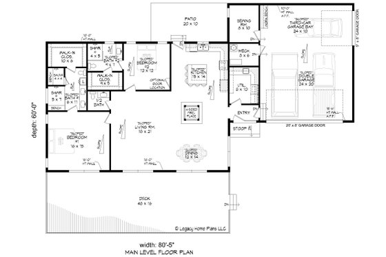 Floor Plan - Main Floor for Modern House Plan #932-933 - 2 bed, 2.5 bath