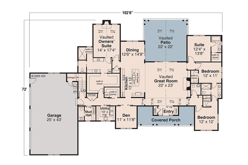 House Design - Floor Plan - Main Floor for Craftsman House Plan #124-1439 - 4 bed, 3.5 bath