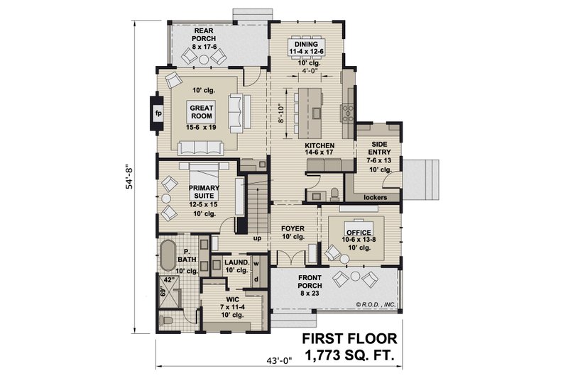 House Blueprint - Floor Plan - Main Floor for Farmhouse House Plan #51-1274 - 4 bed, 3.5 bath