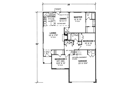 Floor Plan - Main Floor for Traditional House Plan #20-346 - 3 bed, 2 bath