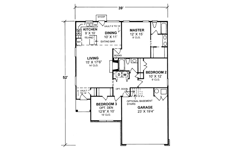 Home Plan - Floor Plan - Main Floor for Traditional House Plan #20-346 - 3 bed, 2 bath