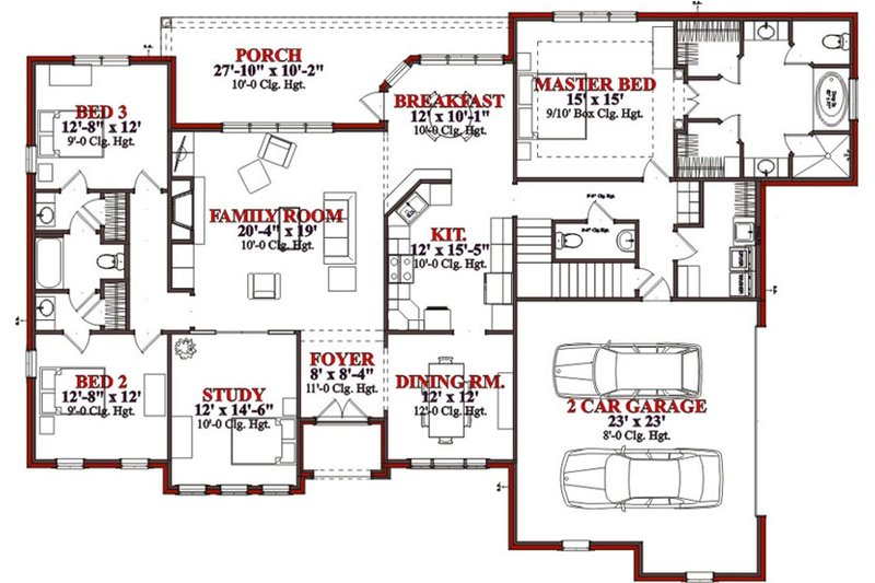 Traditional Style House Plan - 4 Beds 3.5 Baths 2511 Sq/Ft Plan #63-327 ...