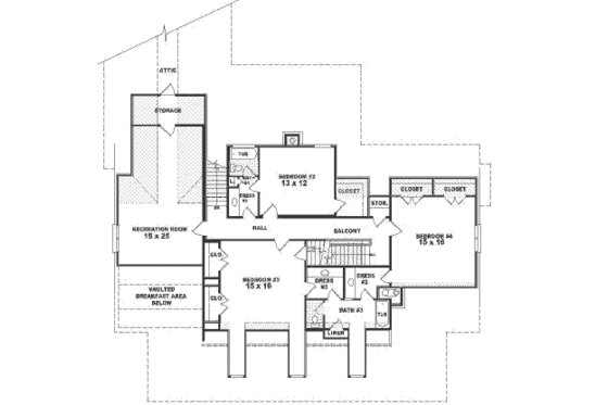 Floor Plan - Upper Floor for Southern House Plan #81-401 - 4 bed, 4 bath