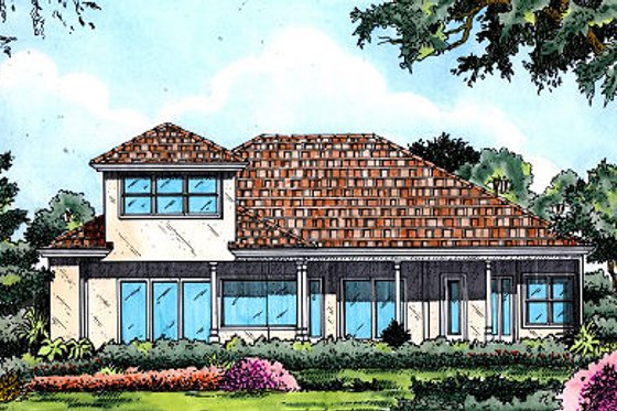 Exterior - Rear Elevation for European House Plan #417-367 - 4 bed, 4 bath